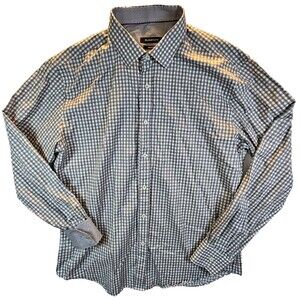 Bugatchi Shirt Men XL White Geometric Long Sleeve Flip Cuff Shaped Fit Cotton